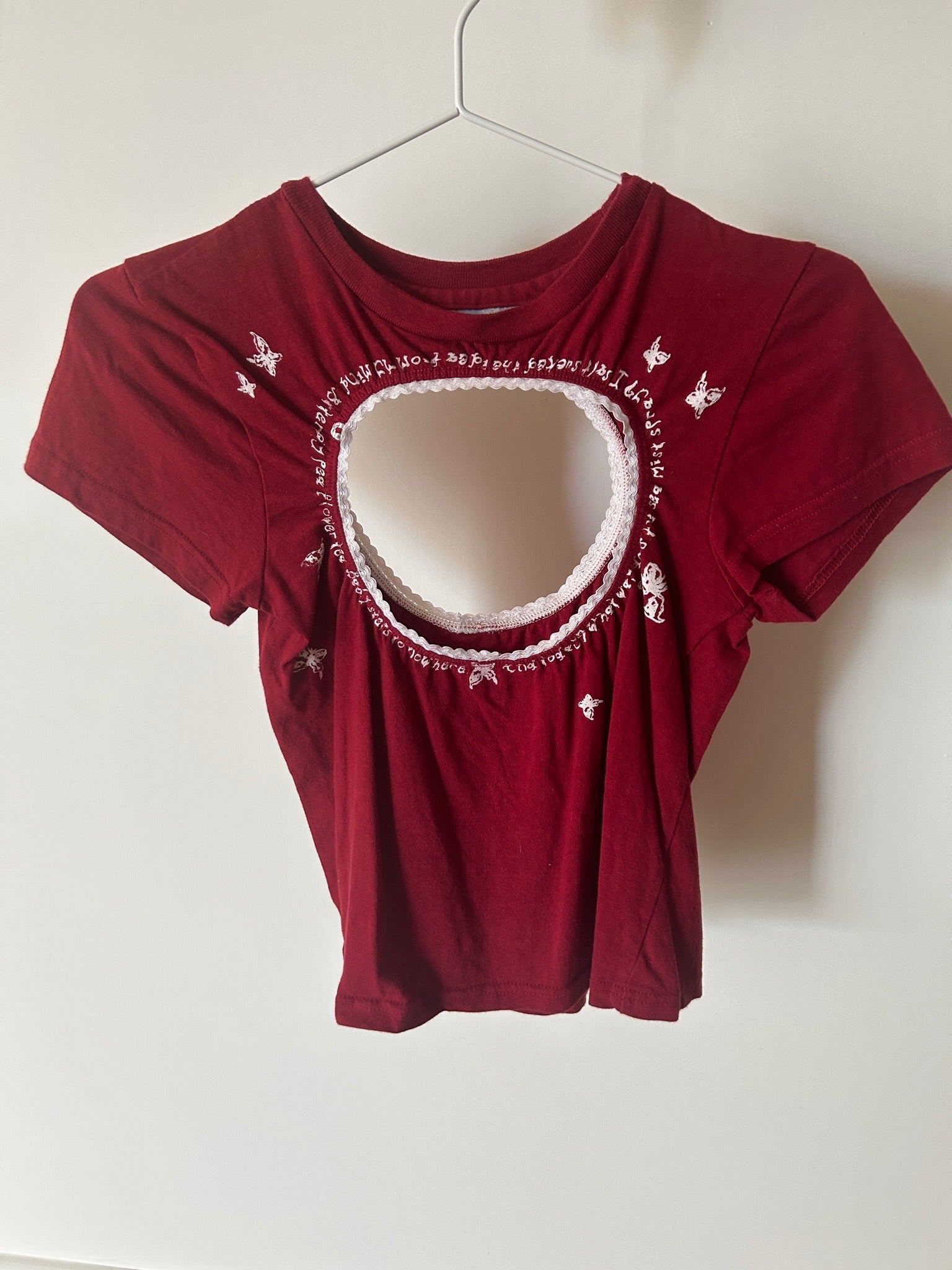 Lucky logo removal baby tee in blood red -small